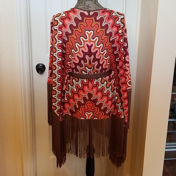 Crochet Kimono Fringe V-neck Tunic - Picture 4 of 5